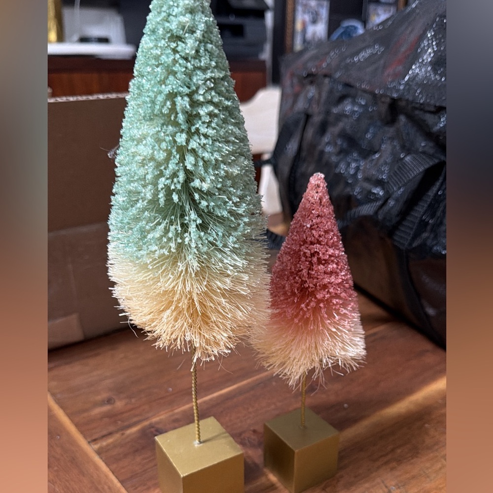 Pink And Blue Trees Holiday Decor set of two